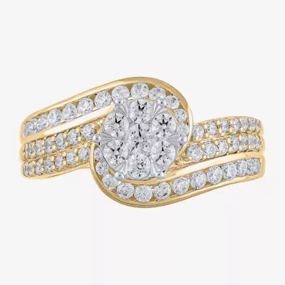 Diamond Blossom Womens 1 CT. T.W. Mined White 10K Two Tone Gold Cocktail Ring
