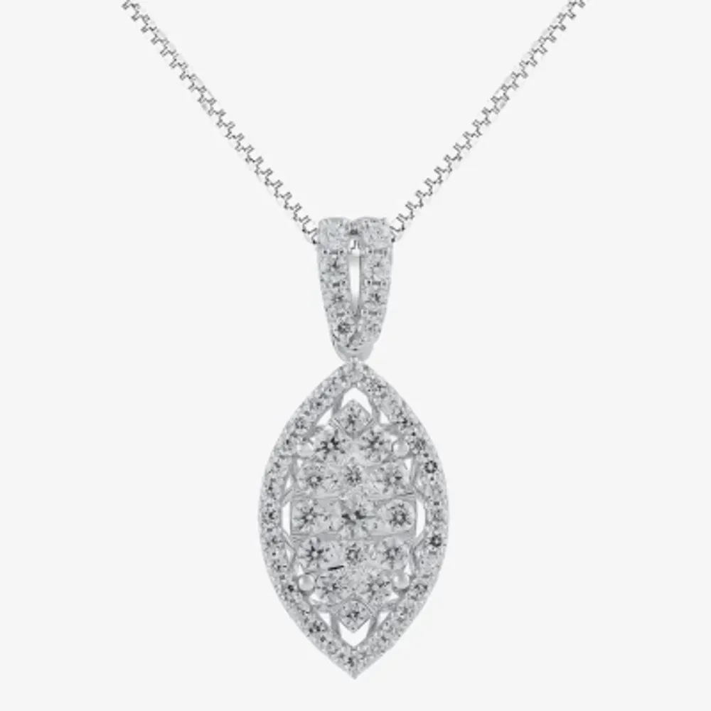 Diamond Blossom (H-I / I1) Womens 1 CT. T.W. Lab Grown White Diamond 10K White Gold Pendant Necklaces