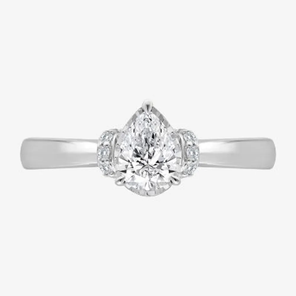 (I / I1) Womens 1 CT. T.W. Lab Grown White Diamond 10K or 14K Gold Pear Solitaire Engagement Ring