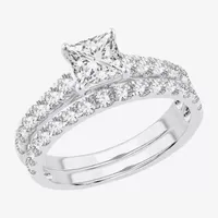 (H-I / SI1-SI2) Signature By Modern Bride Womens 2 CT.TW Lab Grown White Diamond 14K Gold Side Stone Bridal Set