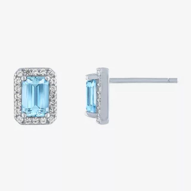 Yes, Please! Genuine Blue Topaz Sterling Silver 8mm Stud Earrings