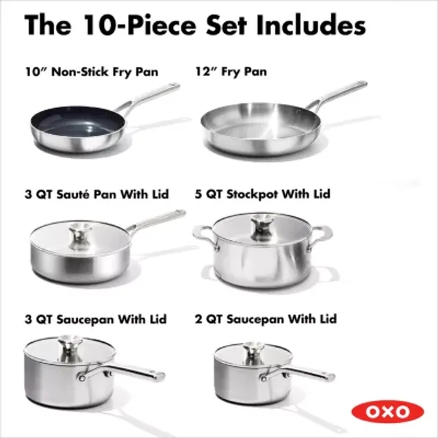 OXO 2pc Mira Tri-Ply Stainless Steel Frypan Set Silver