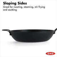 OXO Black Steel 12" Wok with Helper Handle & Silicone Sleeve