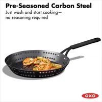 OXO Black Steel 12" BBQ Frying Pan with Silicone Sleeve