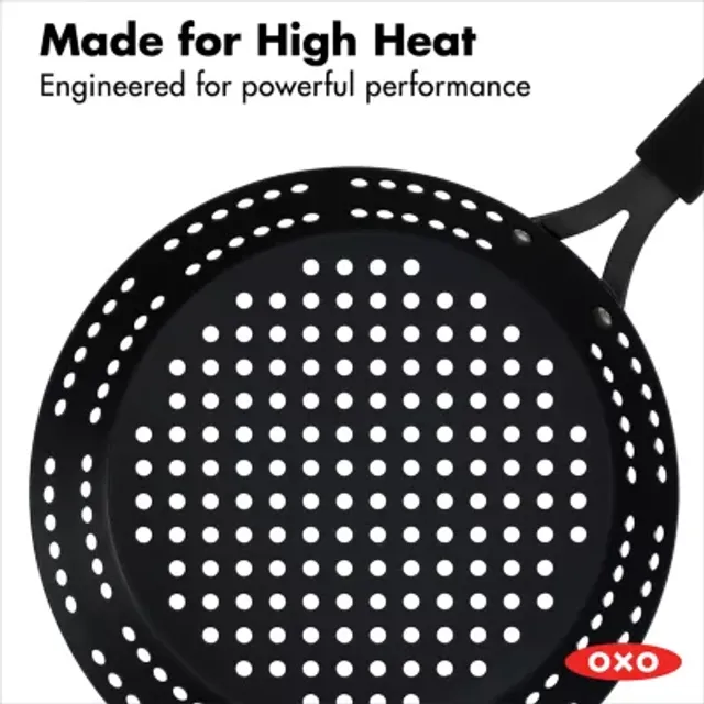 OXO 12 Black Steel Wok with Helper Handle & Silicone Sleeve 