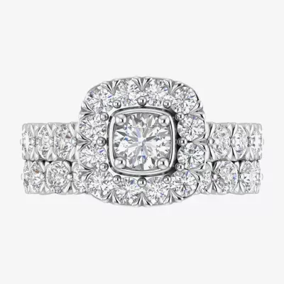 Signature By Modern Bride (G-H / Si2) Womens 3 CT. T.W. Lab Grown White Diamond 10K Gold Cushion Bridal Set