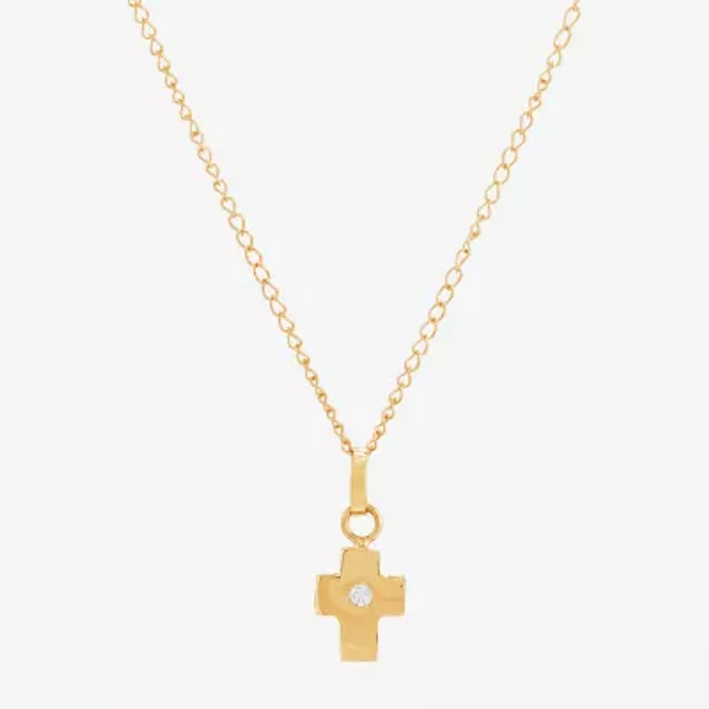 Girls White Diamond 14K Gold Cross Pendant Necklaces