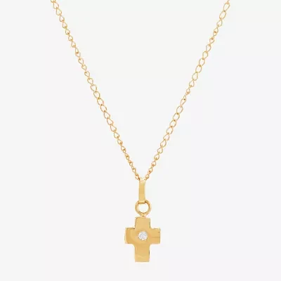 Girls White Diamond 14K Gold Cross Pendant Necklaces