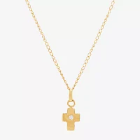 Girls White Diamond 14K Gold Cross Pendant Necklace