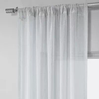 Exclusive Fabrics & Furnishing Solid Faux Linen Rod Pocket Sheer Single Curtain Panels