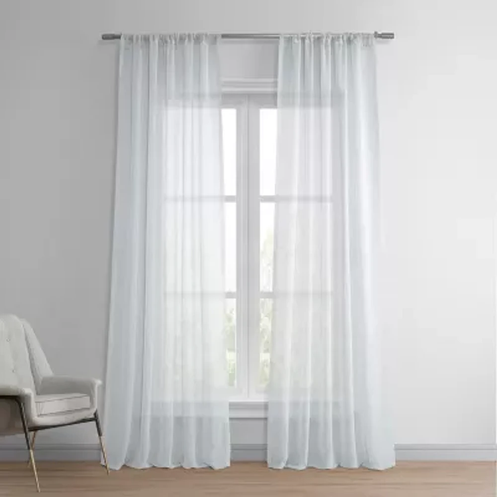 Exclusive Fabrics & Furnishing Solid Faux Linen Rod Pocket Sheer Single Curtain Panels