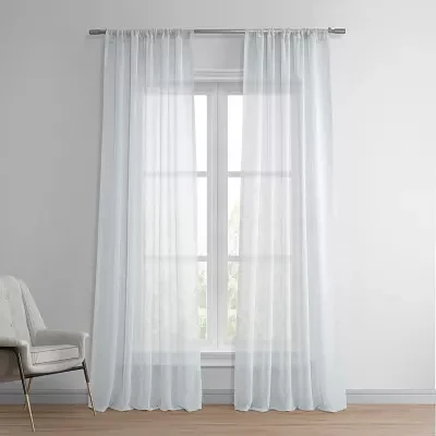 Exclusive Fabrics & Furnishing Solid Faux Linen Rod Pocket Sheer Single Curtain Panels