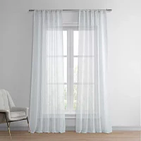 Exclusive Fabrics & Furnishing Solid Faux Linen Rod Pocket Sheer Single Curtain Panels
