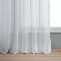 Exclusive Fabrics & Furnishing Solid Faux Linen Rod Pocket Sheer Single Curtain Panels