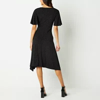 Perceptions Short Sleeve Sparkle Midi Fit + Flare Dress