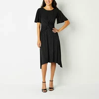 Perceptions Short Sleeve Sparkle Midi Fit + Flare Dress