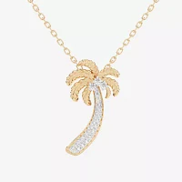 Palm Tree (G-H / Si1-Si2) Womens 1/6 CT. T.W. Lab Grown White Diamond 10K Gold Pendant Necklace