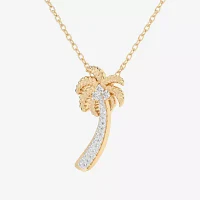 Palm Tree (G-H / Si1-Si2) Womens 1/6 CT. T.W. Lab Grown White Diamond 10K Gold Pendant Necklace