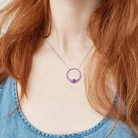 Womens Genuine Gemstone 18K Gold Over Silver Circle Pendant Necklace