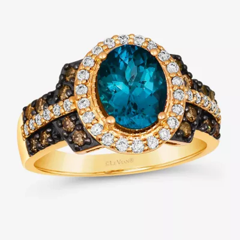 Le Vian® Ring featuring Deep Sea Blue Topaz™ Chocolate Diamonds® Nude Diamonds™ set in 14K Honey Gold™