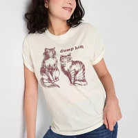 Juniors Dump Him Cats Boyfriend Tee Womens Crew Neck Short Sleeve Graphic T-Shirt