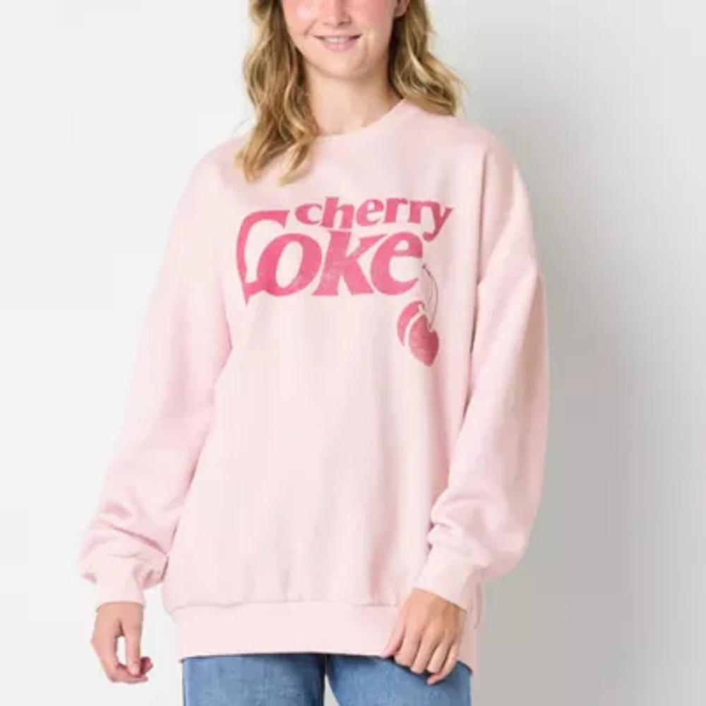 Juniors Cherry Coke Crew Sweatshirt Womens Neck Long Sleeve