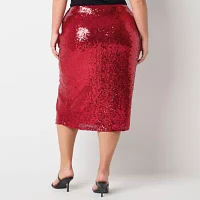 Premier Amour Sequin Womens Midi Pencil Skirt-Plus