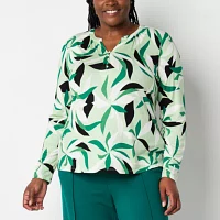Liz Claiborne Plus Womens Split Crew Neck Long Sleeve Blouse