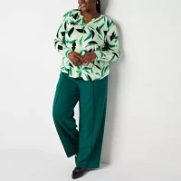 Liz Claiborne Plus Womens Split Crew Neck Long Sleeve Blouse