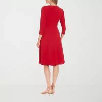 London Times Womens 3/4 Sleeve Fit + Flare Dress