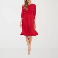 London Times Womens 3/4 Sleeve Fit + Flare Dress