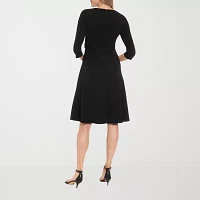 London Style Womens 3/4 Sleeve Midi Fit + Flare Dress