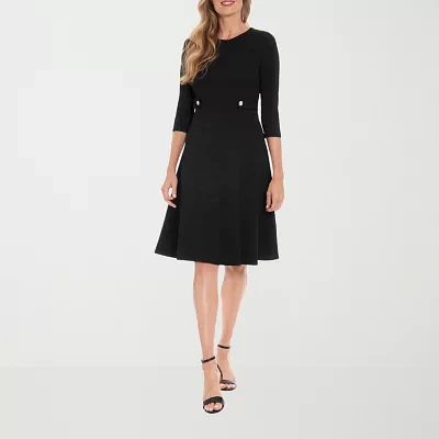 London Style Womens 3/4 Sleeve Midi Fit + Flare Dress