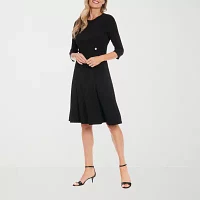 London Style Womens 3/4 Sleeve Midi Fit + Flare Dress