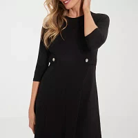 London Style Womens 3/4 Sleeve Midi Fit + Flare Dress