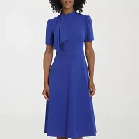 Ivy & Blue Womens Short Sleeve Midi Fit + Flare Dress
