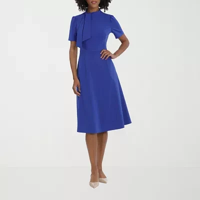 Ivy & Blue Womens Short Sleeve Midi Fit + Flare Dress