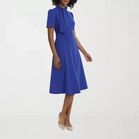 Ivy & Blue Womens Short Sleeve Midi Fit + Flare Dress