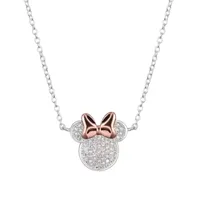 Disney Classics Cubic Zirconia Pure Silver Over Brass 18 Inch Cable Minnie Mouse Pendant Necklace