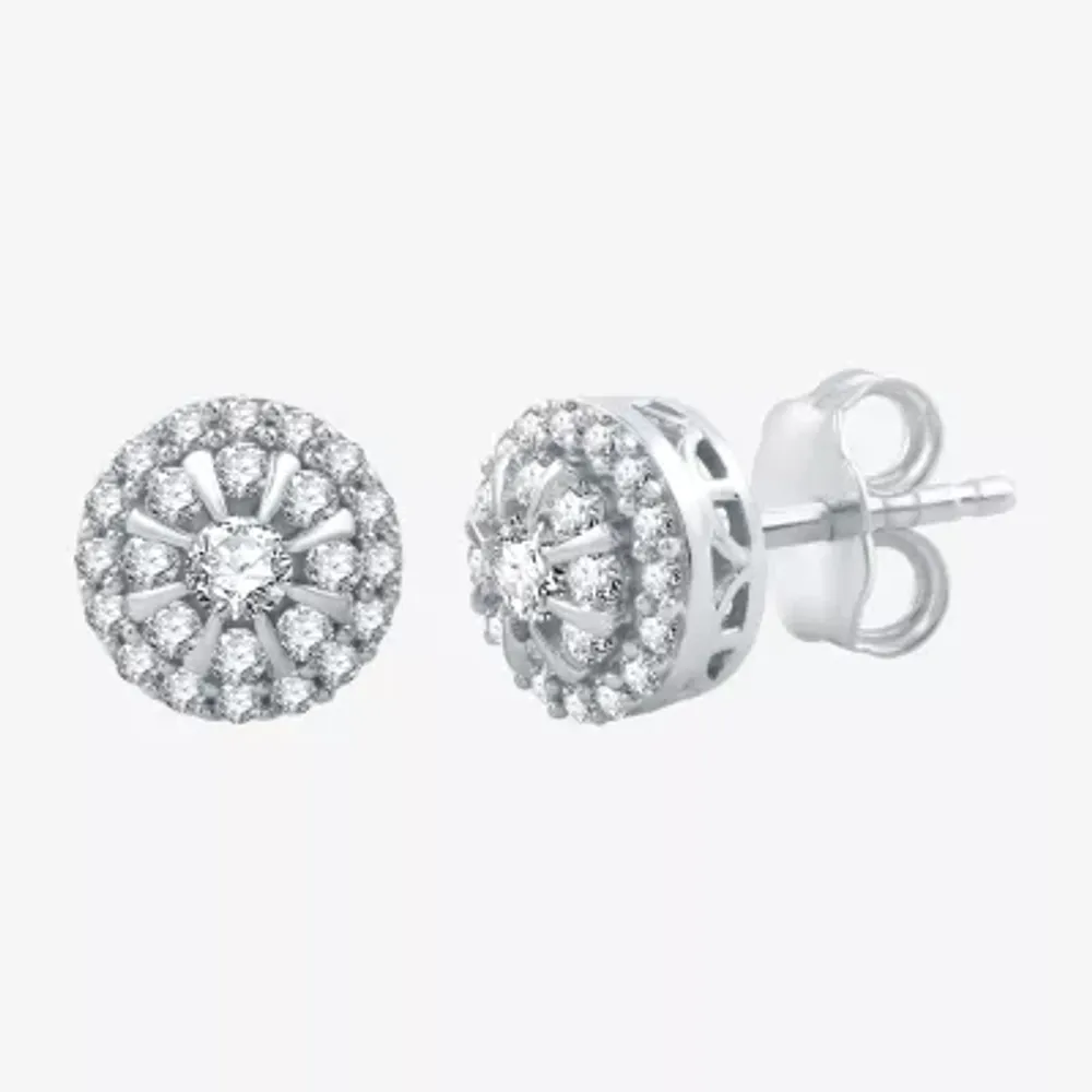 1/2 CT. T.W. Natural White Diamond 10K White Gold 7.9mm Round Stud Earrings