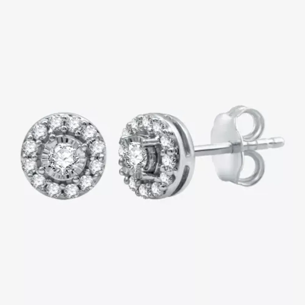 3/8 CT. T.W. Natural White Diamond 10K Gold 7.2mm Round Stud Earrings