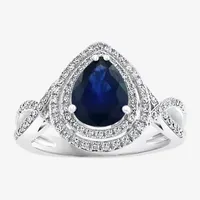 Effy Womens / CT. T.W. Diamond & Genuine Blue Sapphire 14K White Gold Cocktail Ring
