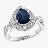 Effy Womens / CT. T.W. Diamond & Genuine Blue Sapphire 14K White Gold Cocktail Ring