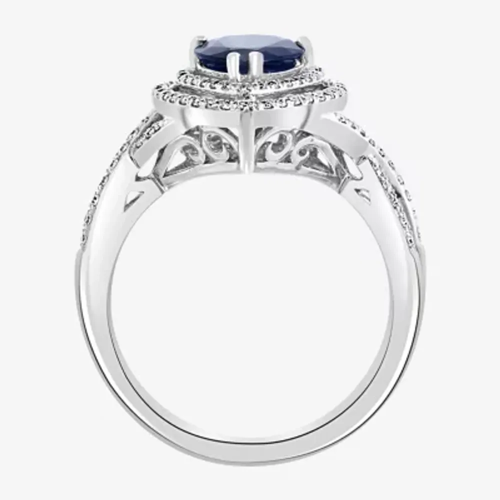 Effy Womens / CT. T.W. Diamond & Genuine Blue Sapphire 14K White Gold Cocktail Ring