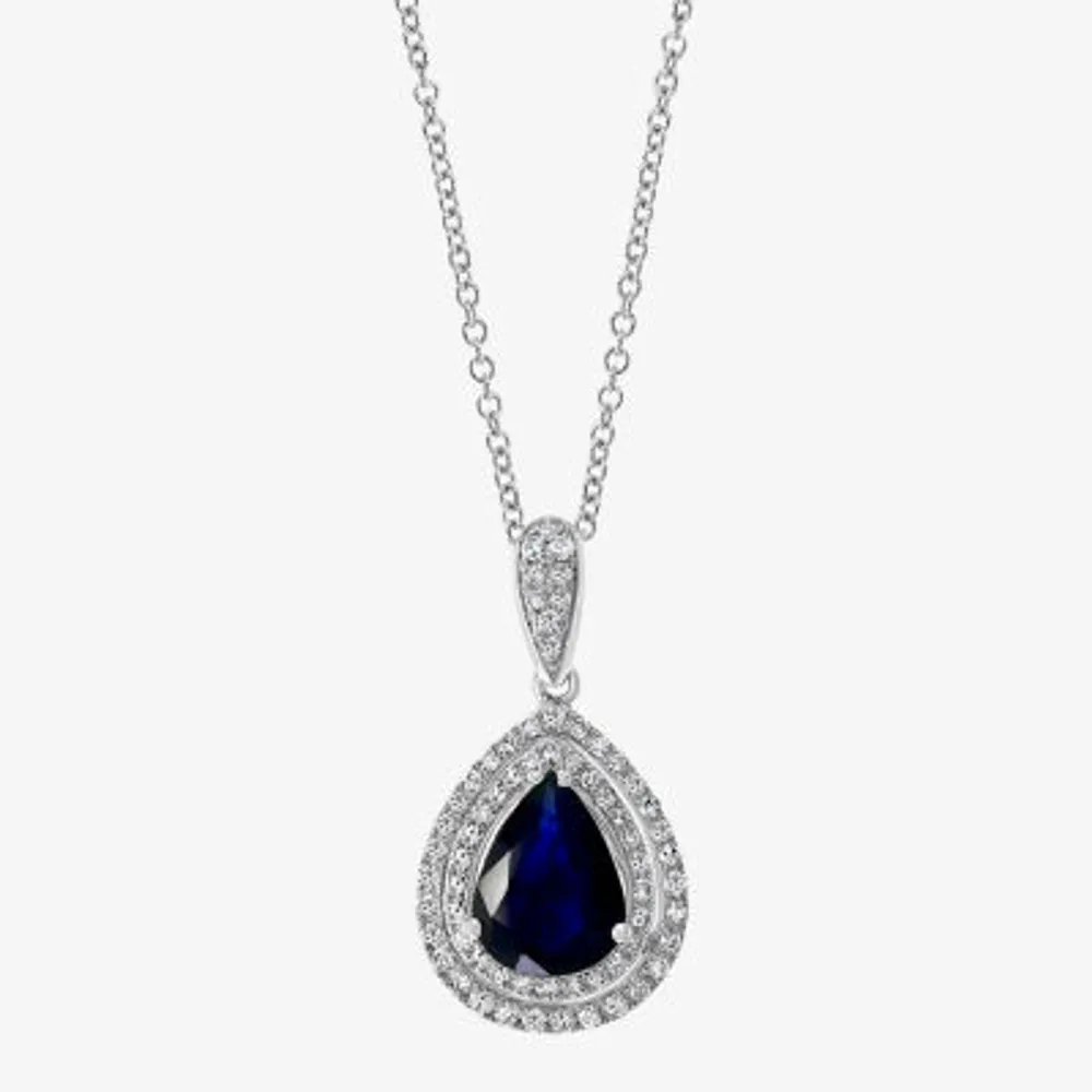 Amazon.com: Large Square Blue Sapphire Necklace 18KGP @ Sterling Silver  Adjustable Chain 16