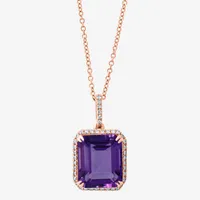 Effy Womens 1/7 CT. T.W. Diamond & Genuine Purple Amethyst 14K Rose Gold Pendant Necklace