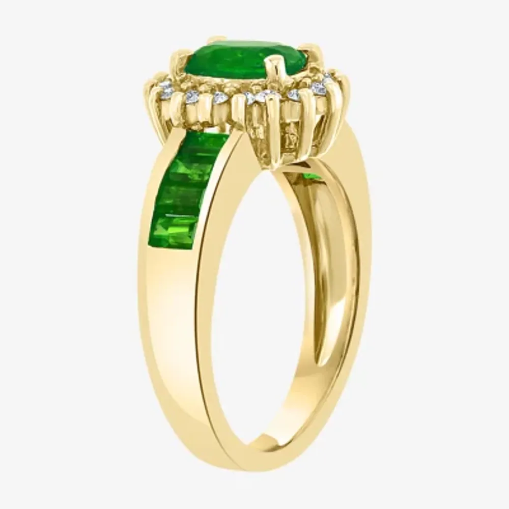Effy Womens 1/ CT. T.W. Diamond & Genuine Green Emerald 14K Gold Cocktail Ring