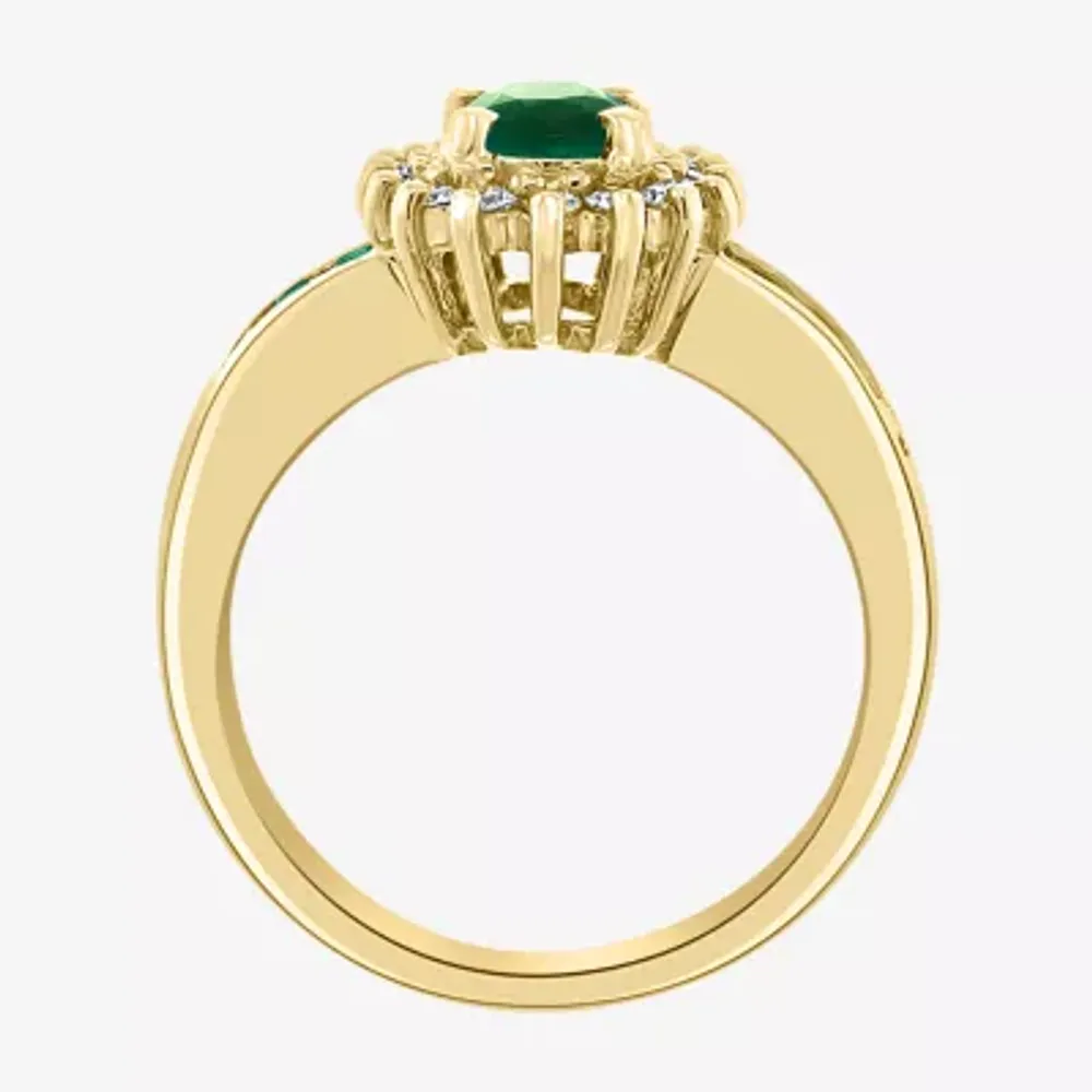 Effy Womens 1/ CT. T.W. Diamond & Genuine Green Emerald 14K Gold Cocktail Ring