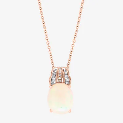 Effy Womens 1/ CT. T.W. Diamond & Genuine White Opal 14K Rose Gold Pendant Necklace