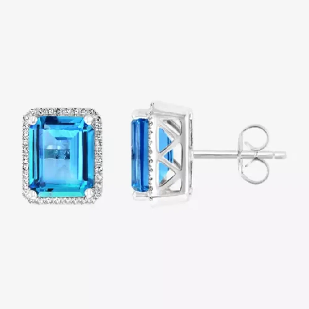 Effy 1/5 CT. T.W. Diamond & Genuine Blue Topaz 14K White Gold 12.1mm Stud Earrings